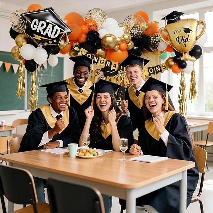 Orange Black White Balloon Arch Kit 163Pcs with Gold Confetti Balloon for Orange and Black Birthday Party Decorations Graduation Party Birthday Party