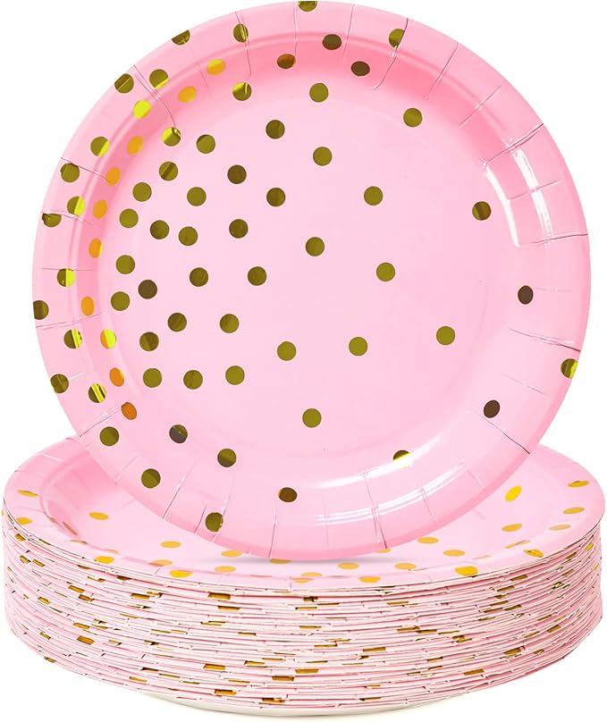 Pink and Gold Party Supplies, Pink Paper Dessert Plates (50-Count)