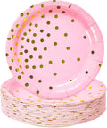 Pink and Gold Party Supplies, Pink Paper Dessert Plates (50-Count)