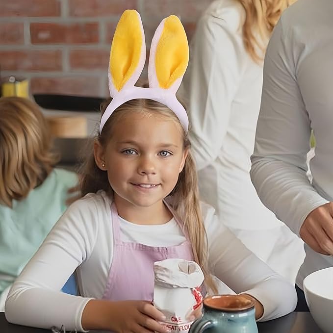 Bunny Headband Easter Hair Bands for Women Girls Kids, Yellow Cute Plush Rabbit Ears Hair Accessories Non Slip Headbands Easter Day Party Decoration Supplies