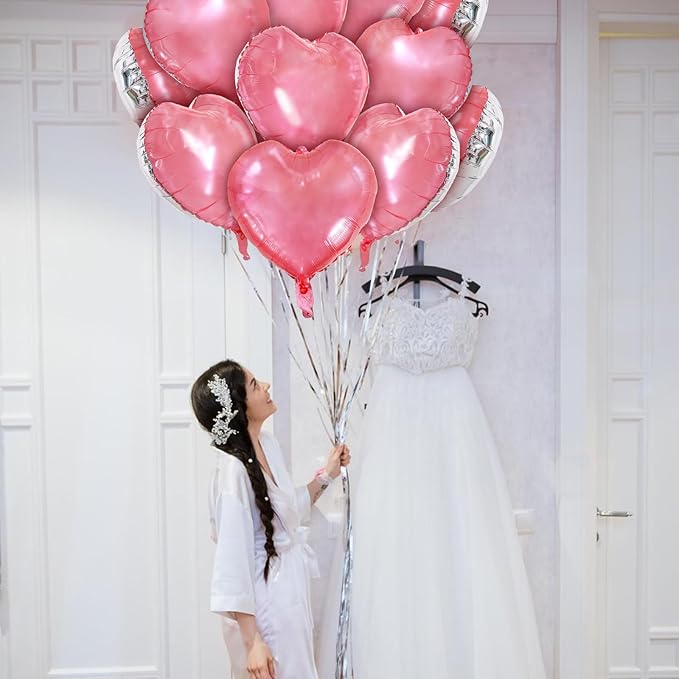 TONIFUL 30Pcs 18 Inch Light Pink Balloons Pastel Pink Heart Shape Foil Mylar Banners Decoration for Birthday Valentine's Day Wedding Bridal Shower Anniversary Engagement Party Supplies