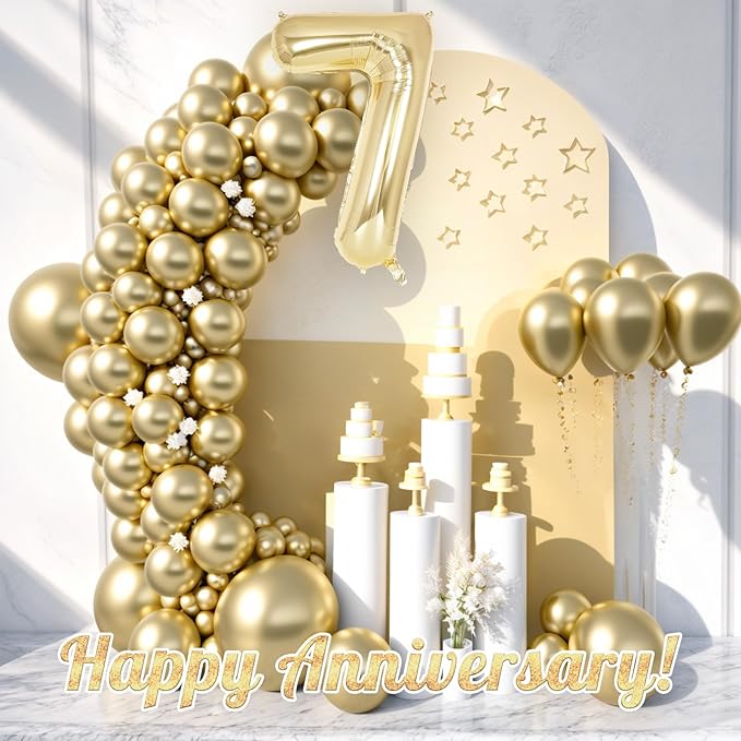 Light Gold Number 7 Balloon 40 Inch, Big Large Foil Helium White Gold Number Balloons, Giant Mylar Number 7 Balloons for 7 Year Old Birthday Party Decorations Supplies Anniversary