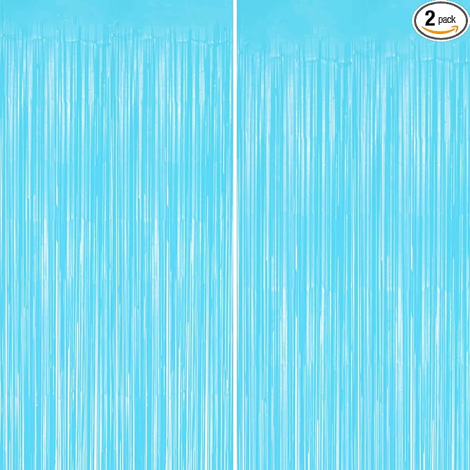 2 Pack Foil Fringe Backdrop - Pastel Light Blue Shiny Tinsel Curtains for Party Decoration/Photo Booth Props - 3.3x6.6 FT Metallic Foil Backdrop for Birthday, Wedding, Graduation, Christmas.