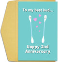Qiliji Happy 2nd Anniversary Card, Funny Cotton Anniversary Card, Second Wedding Anniversary Card, 2 Years Married Anniversary Greeting Card, To My Best Bud