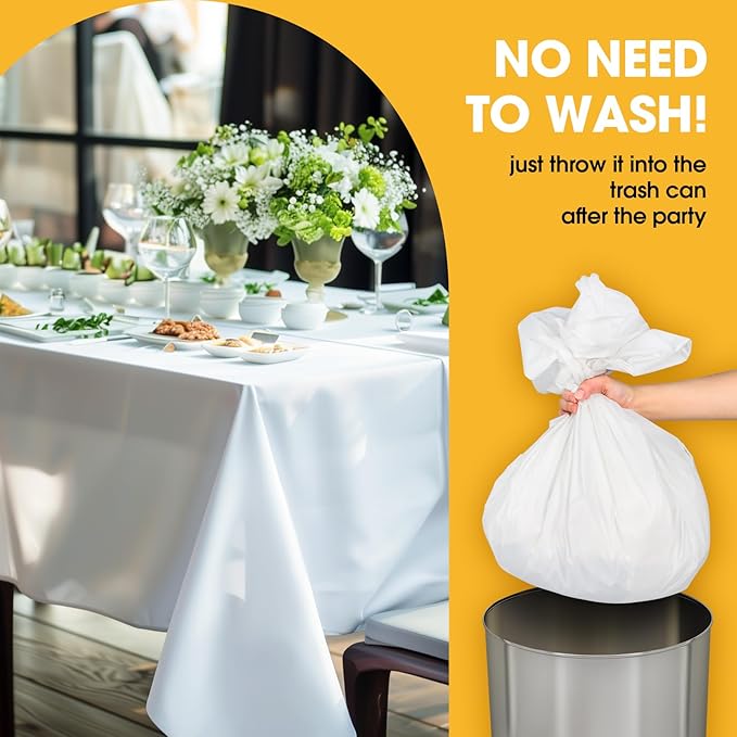 White Plastic Table Cloth - 8 Pack 54" × 108" Rectangle Disposable Tablecloths for 6FT Tables, Table Cover for Party, Holiday & Gathering Use