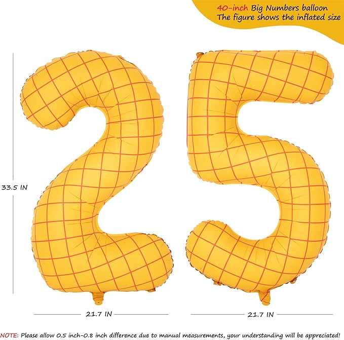40-Inch Large Number Balloon Toy Inspired Story Matte Yellow Birthday Balloon Western Rodeo Party Supplies Boy Girl Story Anniversary Kids Birthday Party Cowboy Farm Themed Baby Welcome Decorations