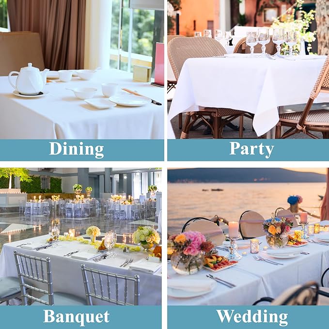 VidaFete 2 Pack 90*132inch Rectangle Tablecloth Polyester Table Cloth，Stain Resistant and Wrinkle Polyester Dining Table Cover for Kitchen Dinning Party Wedding Rectangular Tabletop Decoration(White)
