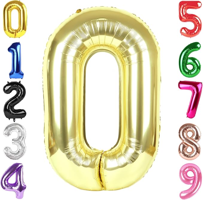 40 Inch Champagne Gold Number 0 Balloon, Giant Number 0 Balloons for 10th 20th 30th 40th Birthday Decorations, Party Supplies for Baby Boy Girl, Champagne Gold Party Decor