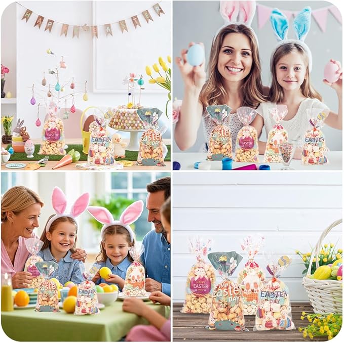Easter Goodie Bags, 100 PCS Easter Cellophane Treat Bags, Easter Cookie Snack Candy Party Favor Ziplock Cookie Bags Holiday Candy Bags Easter Plastic Gift Bags for Gift Giving Easter Decorations