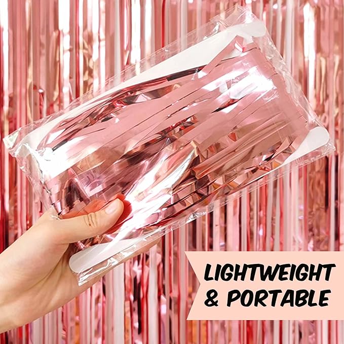 3 Pack Rose Gold Foil Fringe Curtains Backdrop, 3.28 x 8.2 Ft Metallic Streamers Tinsel Curtains Background for Photo Booth, Birthday, Halloween, Christmas, Thanksgiving, New Year Party Decorations