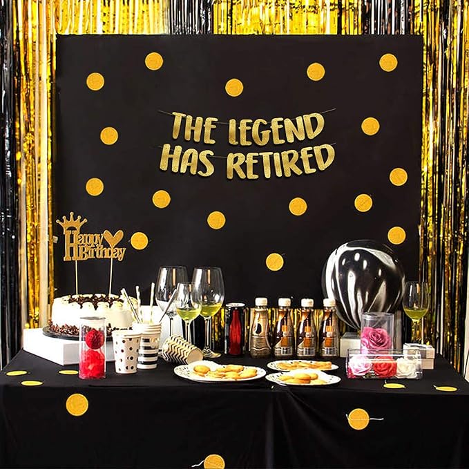 Pre-Strung The Legend Has Retired Gold Glitter Banner - Funny Retirement Decorations for Men and Women - Retirement Party Supplies and Gifts