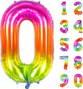 Number Balloon, 40 Inch Giant Number Balloons for Rainbow Birthday Decorations, Mylar Multicolor Big 0 Balloon Numbers, Large Jumbo Foil Colorful Number Ballons for Anniversary or New Year Party Décor