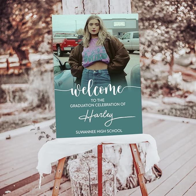 My4gifts Graduation Party Welcome Sign with Photo, Greenery Grad Poster, Personalized Graduation Decor, Class of 2025 Welcome Board, Senior Party Sign, Custom Grad Celebration Sign - 20