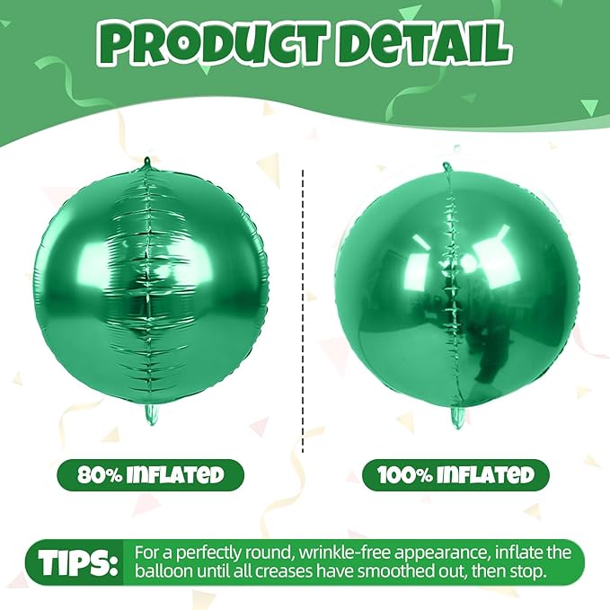 Biapian 12Pcs Emerald Green Round Balloons Foil, 22" 18" 15" 10" 4D Sphere Shaped Ball Balloon, Large Metallic Green Balloons for Wedding Prom Jungle Baby Shower Birthday Party Decorations Backdrop