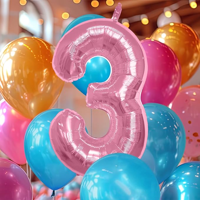 40 Inch Large Pink Number Celebration and Decoration Balloon for Birthday Parties, Graduations, Anniversaries, Weddings, Photo Shoots, Special Events - Helium Foil Mylar (Pink Number 3)