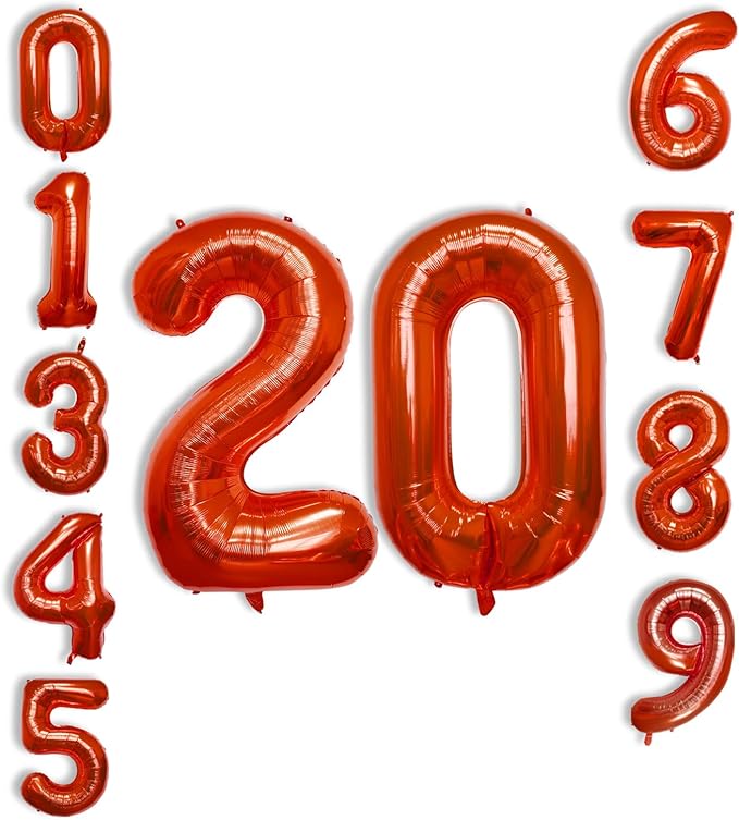 40 Inch Large Red Number Celebration and Decoration Balloon for Birthday Parties, Graduations, Anniversaries, Weddings, Photo Shoots, Special Events - Helium Foil Mylar (Red Number 20)