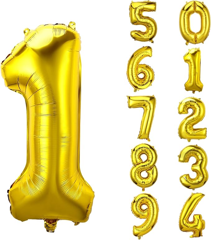 AIEX Gold Number Balloons 28 Inch, Inflatable Large Foil Balloon Number Balloons for Birthday Party Graduation Decorations (1)