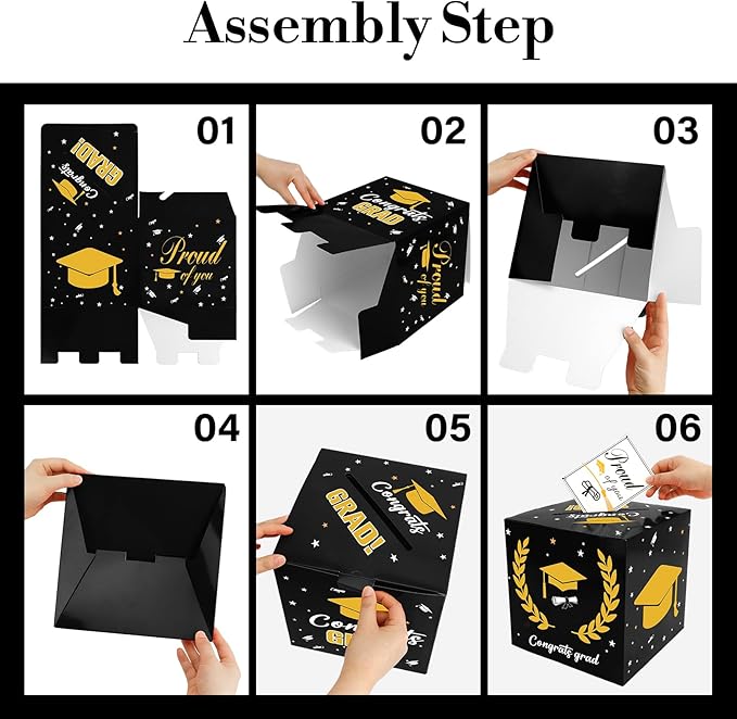 Graduation Card Box, 2026 Graduation Party Decorations, Card Boxes for Graduation 2026, Graduation Box Holder, Grad Box for Gift and Cards, Card Box for Graduation Party Supplies Party Favors, Black