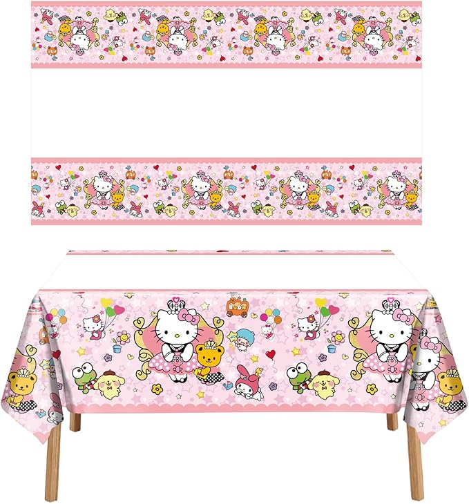 2pcs Pink Cat Tablecloth Cute Anime Themed Party Supplies Tablecover Perfect for Birthday Celebration and Party Decorations (70x42.9 inch) (Coral Cat)
