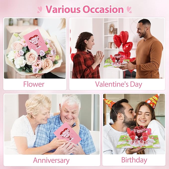 FaCraft Valentines Day Card - 3D Hot Air Balloon Happy Pop Up Valentines Cards with Envelope, Balentines Day Gift for Him Her Wife Husband Boyfriend Adults