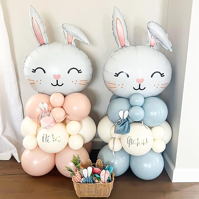 5PCS Easter Bunny Balloons Set Large Rabbit Head & Carrot Foil Mylar Balloons Cute Bunny Face Balloon for Easter Party Decorations Baby Shower Rabbit Birthday Spring Theme Party Supplies