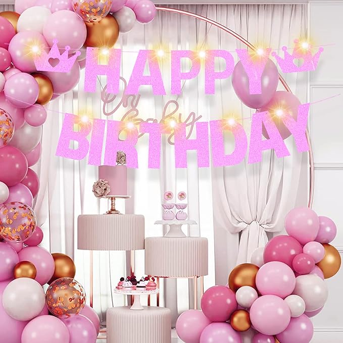 175Pcs DIY Custom Letter Banner Glitter Customizable Banner Kit 0-9 Numbers DIY Girls Happy Birthday Letters Personalized Banners for Wedding Birthday Party Decorations Supplies(Dazzling Light Pink)