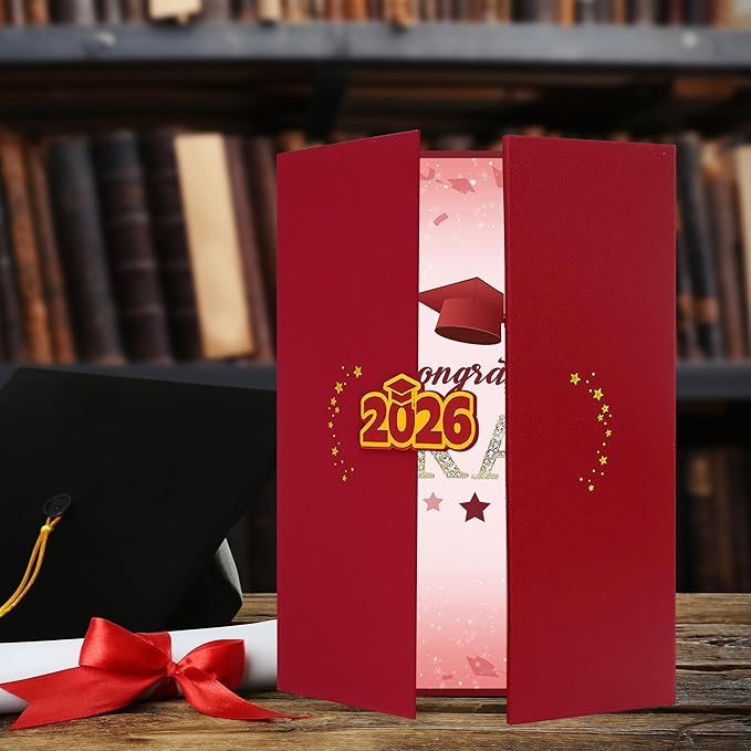 Vlipoeasn 2026 Graduation Guest Book Alternative, Red Gold Class of 2026 Graduation Party Decorations, Graduation Signature Book for 2026 College High School, Unique Graduation Gifts for Friends