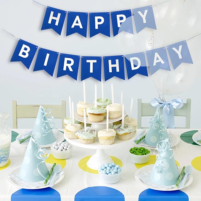 Happy Birthday Banner, Birthday Flag Bunting for Birthday Party Backdrop Decor, Happy Birthday Sign Party Supplies for Girls Boys Kids and Women Hanging Decor (Blue)
