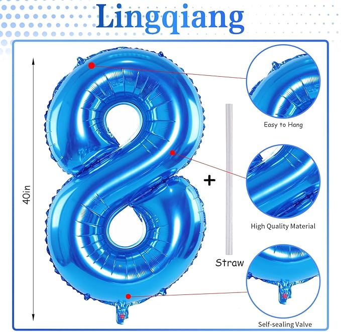 Blue Number 40 Birthday Balloons, 40 Inch Large Blue Foil Number 4 and 0 Balloons for Boys, 40th Birthday Balloons for 40 Year Old Men Birthday 40th Anniversary Party Decorations Supplies