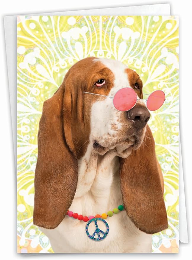 NobleWorks - Funny Birthday Greeting Card with 5 x 7 Inch Envelope (1 Card) Puppy Bday Hippie Dog C9604BDG