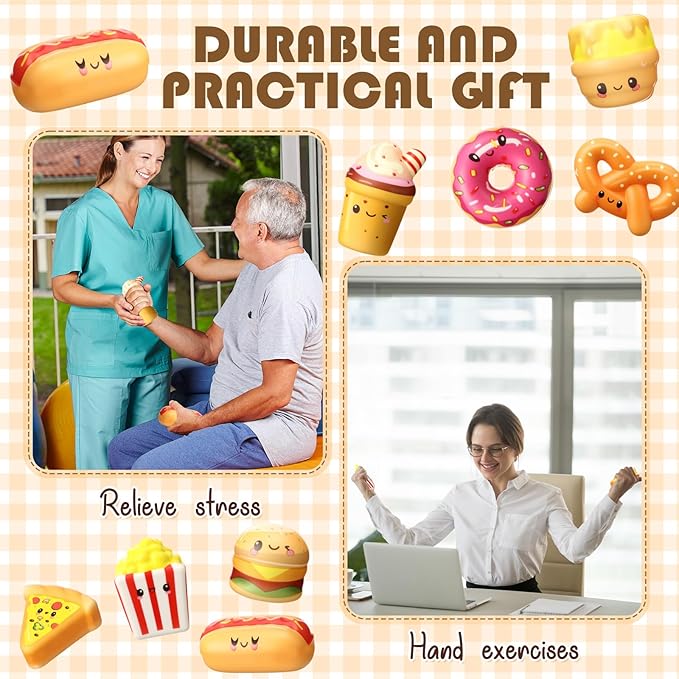 56 Pcs Fast Food Stress Balls Slow Rising Fidget Sensory Toy Emotional Relief Squeeze Stretchy Food Stress Toys for Funny Goodie Bag Fillers Gifts Party Favors Office Holiday