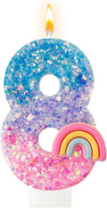 Rainbow Birthday Number Candles, Number 8 Candles, Cupcake Decorations, Macaron Birthday Cake Decorations, Cartoon Theme Party Supplies (Number 8)