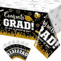 6 Pack Graduation Tablecloth Party Decorations, Class of 2026 Congrats Grad Plastic Tablecover Party Supplies, Black and Gold Rectangle Graduation Table Decor for College High School Party, 54x108Inch