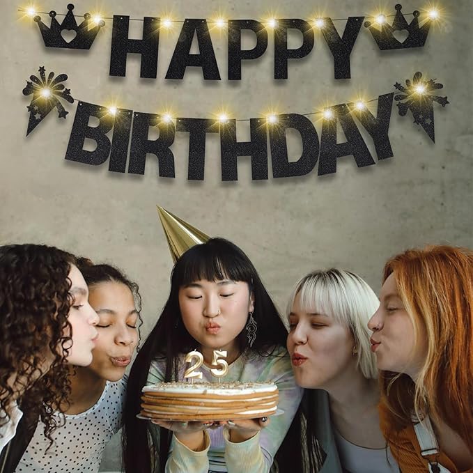 129Pcs DIY Letter Banners Glitter Customizable Banner Kit Custom Banner DIY Happy Birthday Letters 0-9 Numbers Light Rope Personalized Banners Decor Birthday Party Decorations Supplies(Dazzling Black)