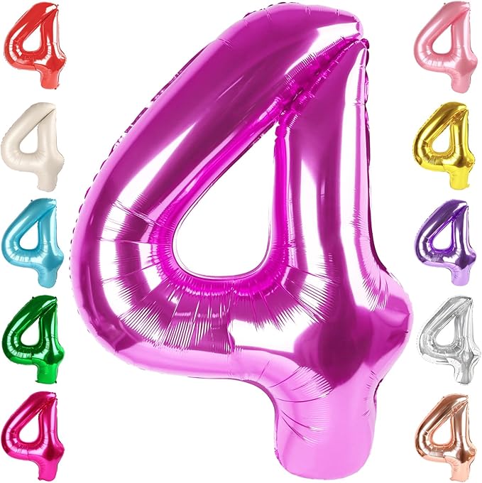 40 Inch Large Numbers Balloon, 4 Rose Purple Ballon for 4th 14 40 44 Birthday Party, Balloon 4 Number for Graduations Wedding Supplies