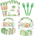 96 Pieces Dinosaur Birthday Party Decorations Supplies Dinosaur Baby Shower Party Tableware Set Watercolor Dino Baby Shower Birthday Party Dessert Plates Napkins Forks for 24 Guests