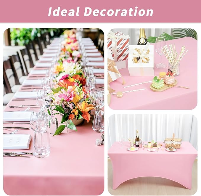 Fixwal 3 Pack Pink Table Cloths Rectangle 6FT, Tablecloths Rectangular Stretch Spandex Fitted Table Covers 6 FT for Valentine's Day, Parties, Banquet, Weddings, Buffet, Graduation Decorations