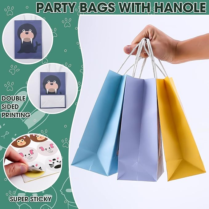 24 Pack Animal Party Favor Bags,Kids Goodie Bags for Birthday Party,Animal Goodie Treat Bags,Colorful Paper Gift Bags with Handles,Candy Bags for Kids Jungle Animals Theme Party Supplies 8 Designs