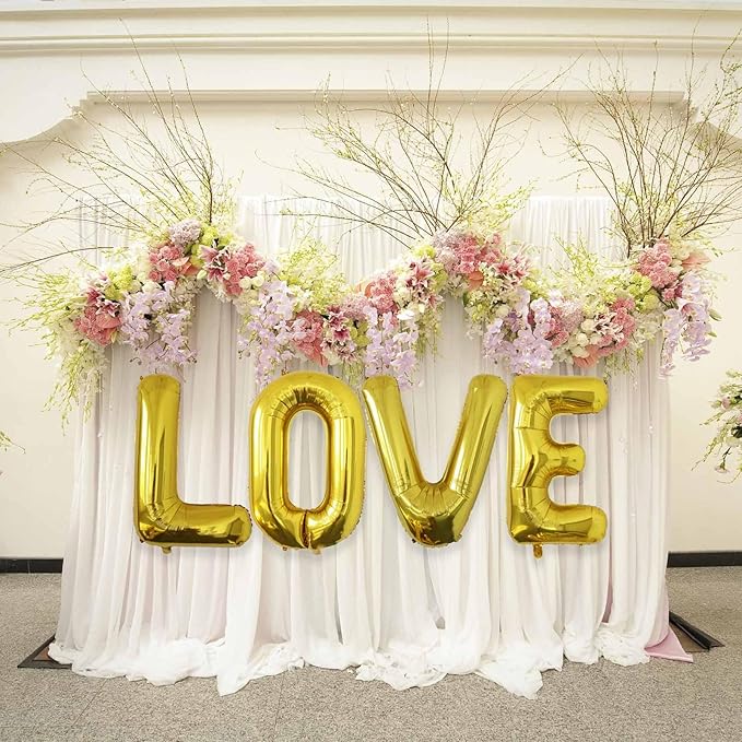 40 Inch Love Letter Balloons, Gold Foil Balloons, Large LOVE Balloon Letters, 4 Pcs Giant Mylar Foil Balloon Helium for Valentines Day, Birthday, Baby Shower, Wedding, Marriage Party Decorations