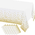 misaya 6 Packs Dot Disposable Table Cloth, 54 x 108 Inch Waterproof Plastic Tablecloth, Rectangle Gold Dots in White Table Covers for Easter, Picnic, Birthday, Party