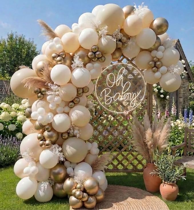 Sand White Gold Balloon Arch Kit - 165Pcs Different Size Beige Nude White Metallic Gold Balloon Garland Kit for Boho Birthday Wedding Baby Shower Bridal Shower Engagement Party Decorations