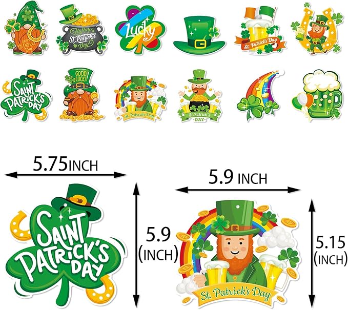 St-Saint Patricks-Day Party Decorations Garland Streamers - 12Pcs Green Banner Decor Shamrock Gonme Hat Hanging Swirl,Baby Shower Birthday Irish Lucky Party Supplies Hugtmr