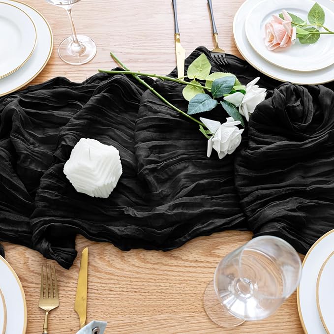 Wokceer Cheesecloth Table Runner Christmas 6Pack 10FT Black Boho Gauze Cheese Cloth Table Runner for Party Long Rustic Sheer Table Runners for Baby Bridal Shower Wedding Easter Table Decor
