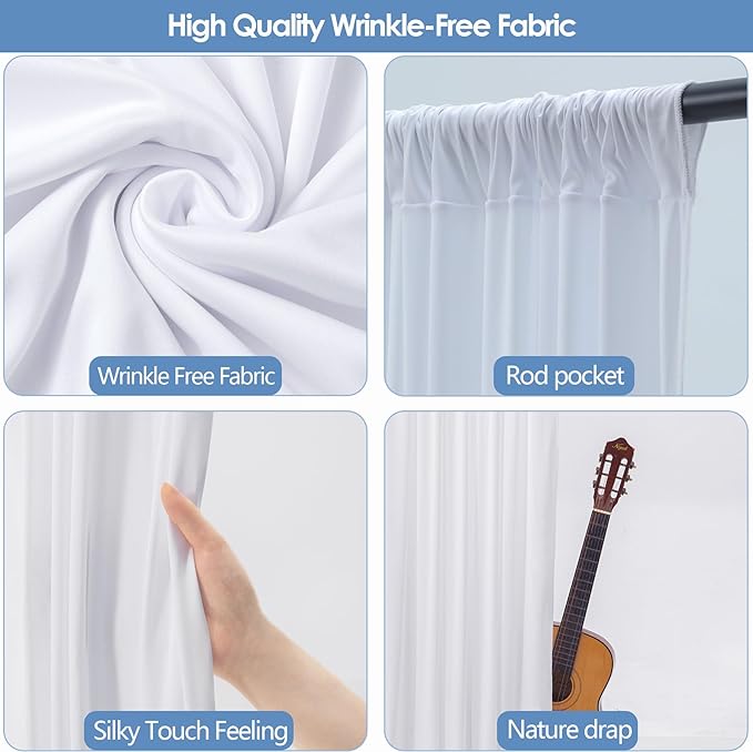 30x10ft Wrinkle Free White Backdrop Curtain for Parties Soft Fabric Drapes Wedding White Curtain Backdrop for Birthday Party Decorations Background for Photography 5x10ft, 6 Panels