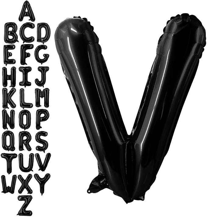 40 Inch Black Letter V Balloons, DIY Phrase Foil Alphabet Letter V Balloons DIY Word V Banner for Birthday Anniversary Celebration Graduation Party Supplies Decoration