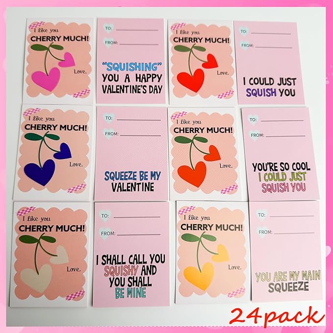 24PCS Valentines Squishies,Valentines Stress Balls for Adults,Valentine Day Cards Classroom Favors,Valentine's Bulk Fidgets Squishy Toys Party Favors Exchange Gift