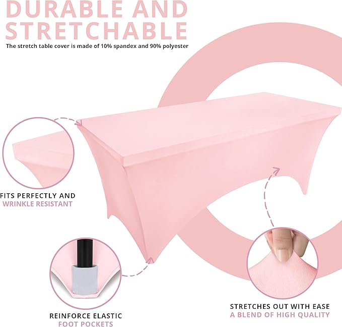 Utopia Kitchen Spandex Tablecloth 2 Pack [6FT, Pink] Tight, Fitted, Washable and Wrinkle Resistant Stretch Table Cloth Rectangle Cover for Trade Show, Weddings & Parties [72Lx30Wx30H Inch]