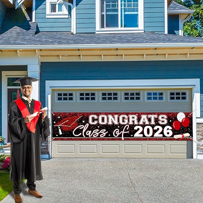 Large Congrats Class of 2026 Banner Red Backdrop Graduation 2026 Yard Sign for Graduation Party Supplies Graduation Decorations 2026(Red)