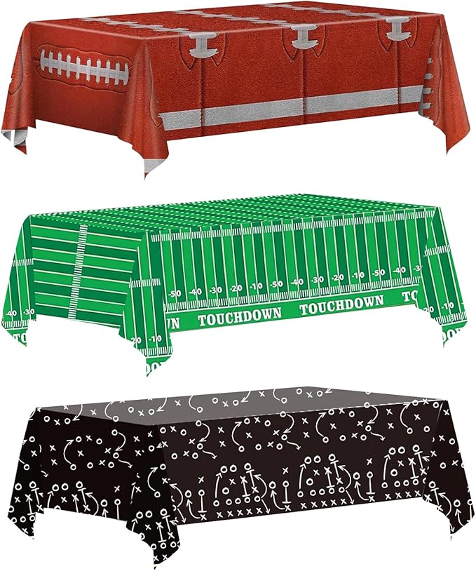OQOQ Football Party Decorations Table Cloth(3 Packs), 108x54 Inches Football Theme Disposable Tablecloth Plastic Table Cover for Birthday Super Bowl Games Decor