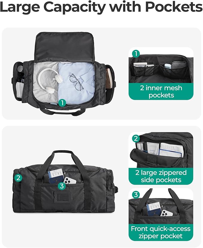 BAGSAMRT 60L Foldable Duffle Bag for Travel, Large Travel Duffel Bag for Men, 4 in 1 Travel Backpack, Carry on Weekender Bag, Light Brown